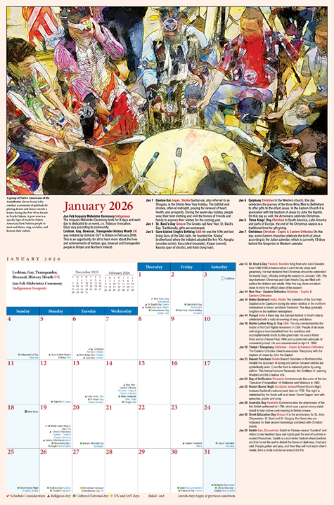 2026 Multicultural Diversity Calendar Wall